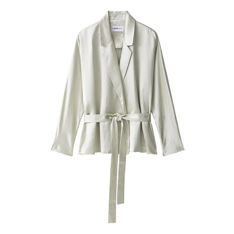 Autumn New Silk Satin Texture Belt Decoration Blazer Suit