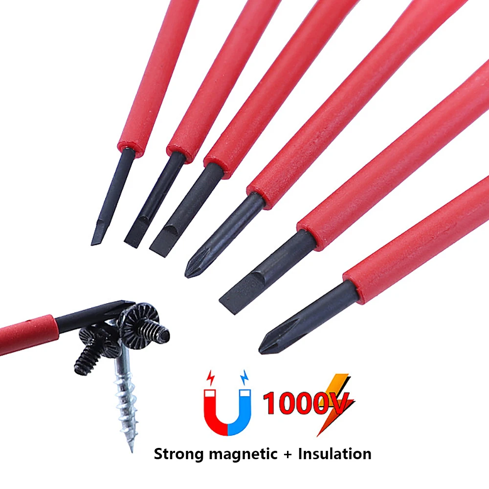 1000V Insulated Screwdriver Set 6pcs Magnetic Screw Driver Bits Slotted Phillips Tip Repair Tool Professional Electrician Tools