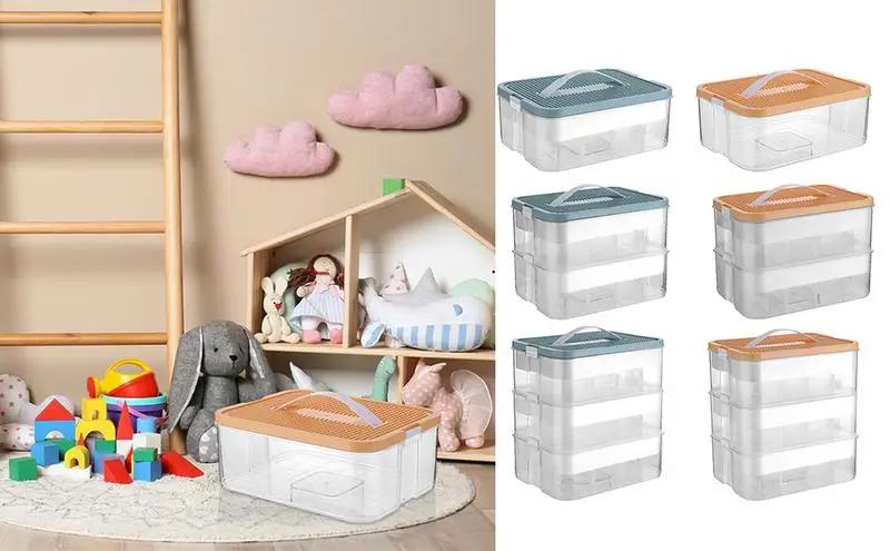 Building Brick Storage Organizer Stackable Building Block Storage with Compartments and Handle Portable Storage Box Safe