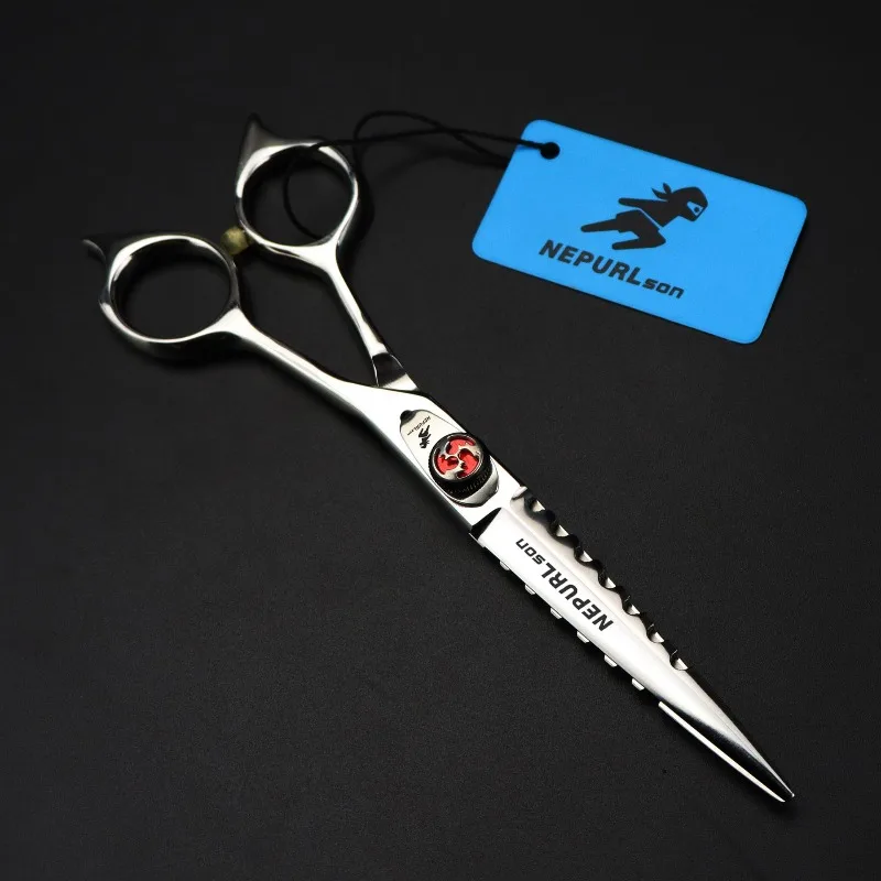 6.0inch JP440C special-shaped wave-shaped hair shears adjustable high screws sharp durable comfortable ideal for salons