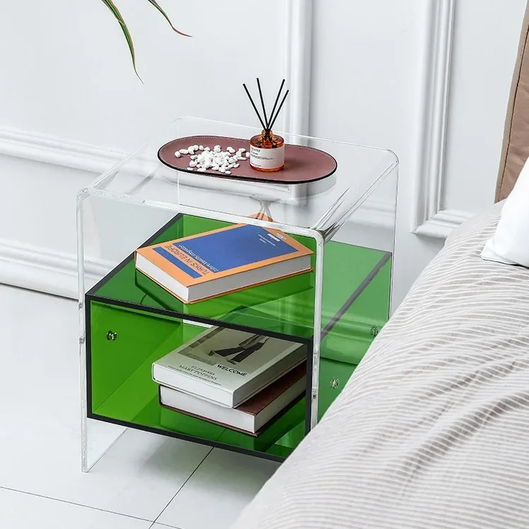 Acrylic bedside table, modern two-color simplicity, suitable for side bedside corners, new creative glass, bedside lockers