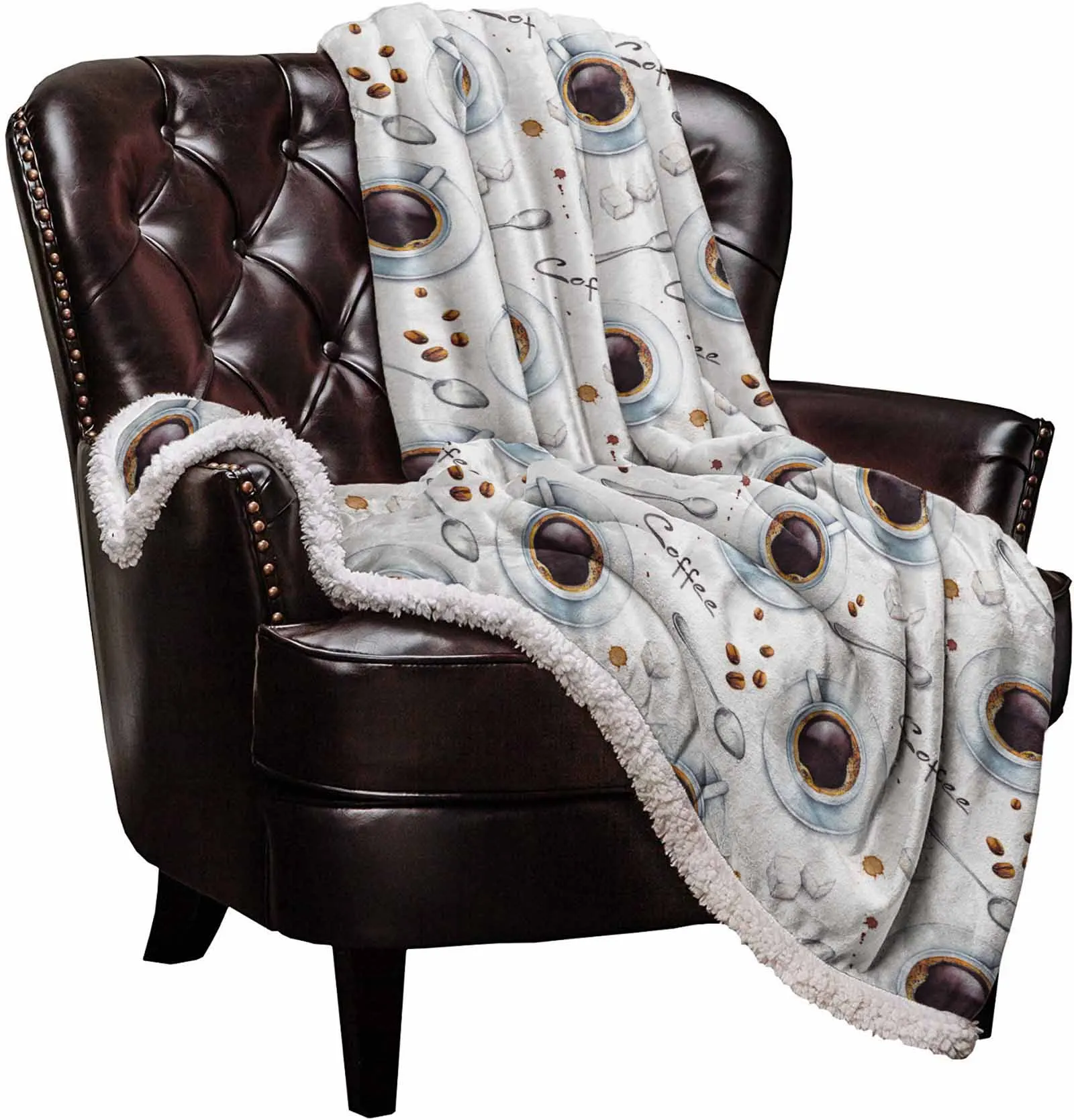 Coffee Beans Texture White Cashmere Blanket Winter Warm Soft Throw Blankets for Beds Sofa Wool Blanket Bedspread