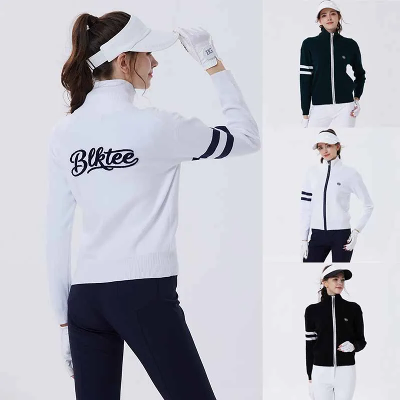 Blktee New Golf Women's Sports Jacket Knitted Warm Woolen Coat Ladies Slim Windproof Jersey Autumn Winter Long Sleeve Tops