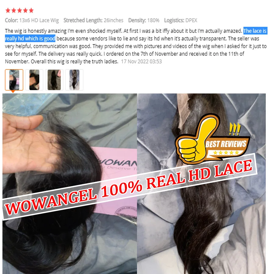 Wow Angel HD Full Frontal Perücken 36 Zoll Glatt Melt Skins 13x6 HD Lace Front Echthaarperücken Jungfrauenhaar Vorgezupft Ohne Klebstoff – Detail 3