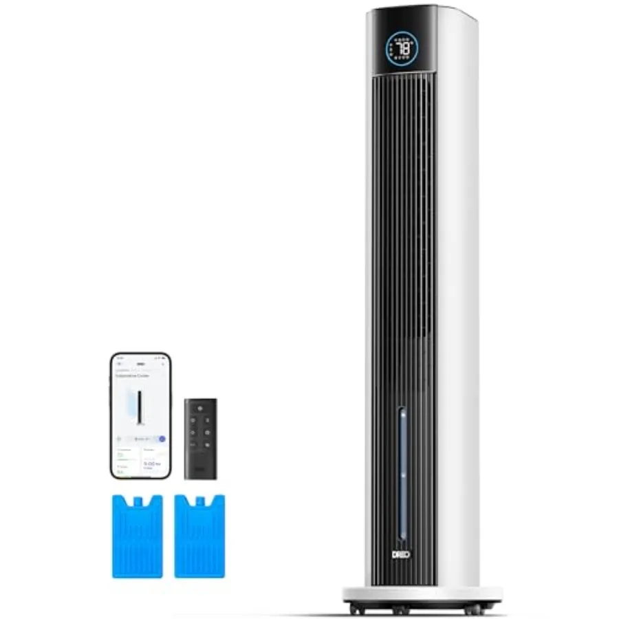

Evaporative Air Swamp Cooler for bedroom use, white plastic unit with cold air output, 80 oscillation, easy cleaning, APP contr