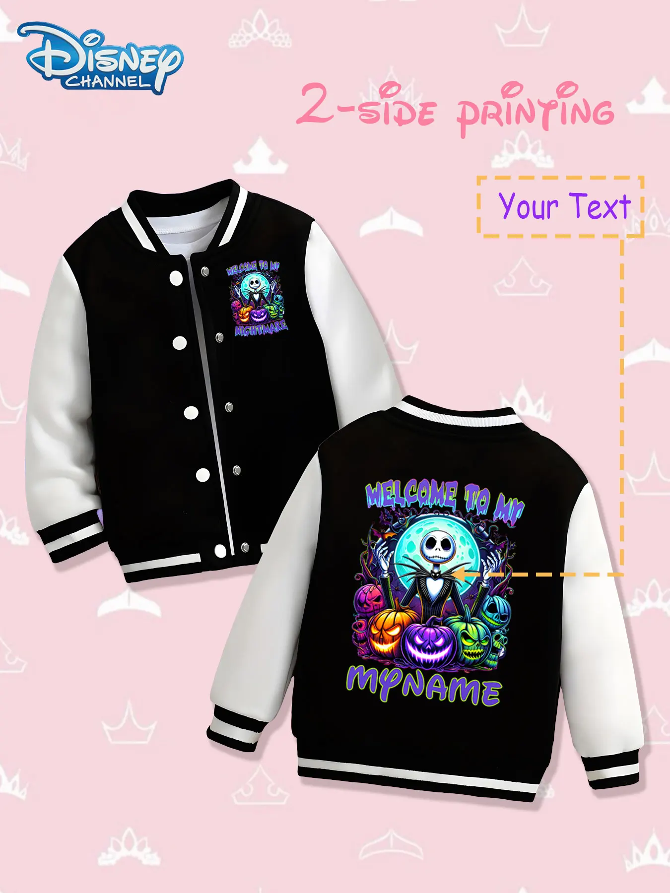 

MINISO Disney The Nightmare Before Christmas Girls Baseball Jacket - Double-sided fantasy print, warm and full of fantasy colors