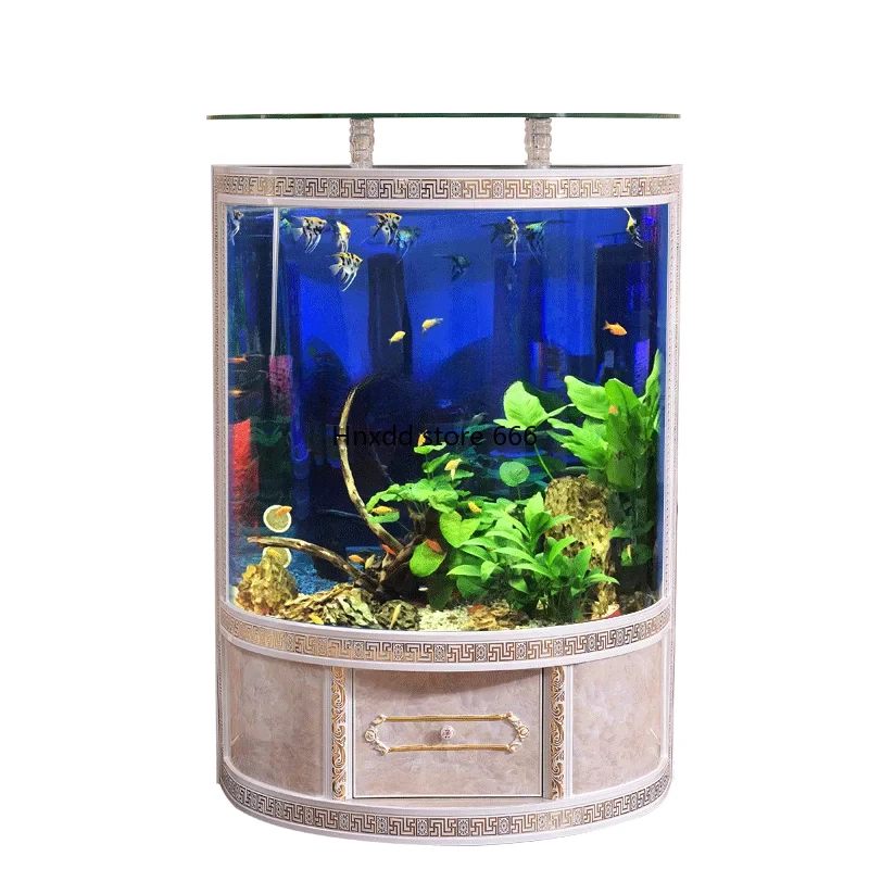 European-Style Living Room Fish Globe Household Medium and Large Glass One-Click Drainage Floor Aquarium