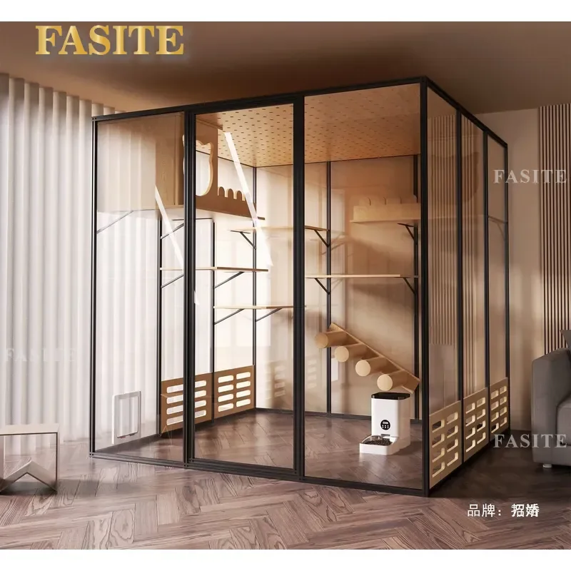 For Panoramic Glass Cat Villa Large Indoor Pet House Luxury Cat Cage Cabinet Furniture Household Pet Store Room