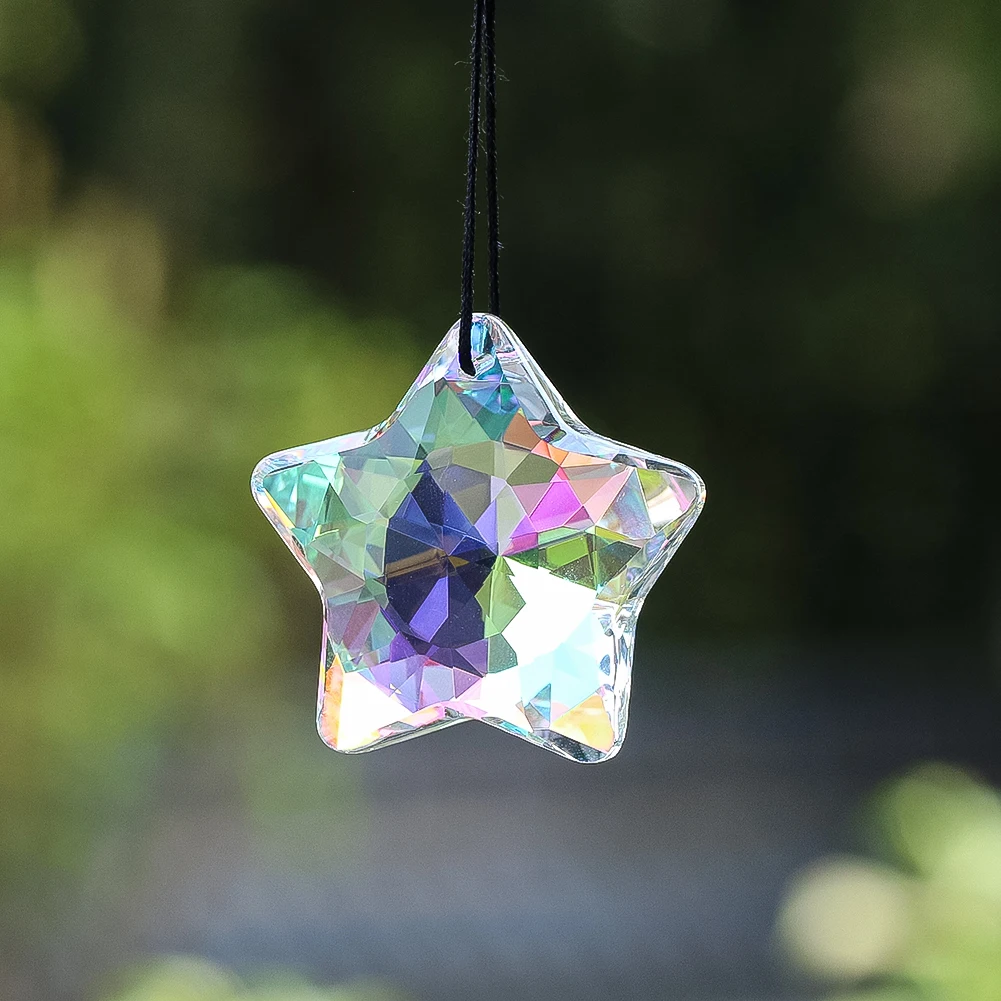 47mm Pentagram Crystal Suncatcher Prisms Lucky Star Glass Hanging Rainbow Maker Chandelier Parts Car