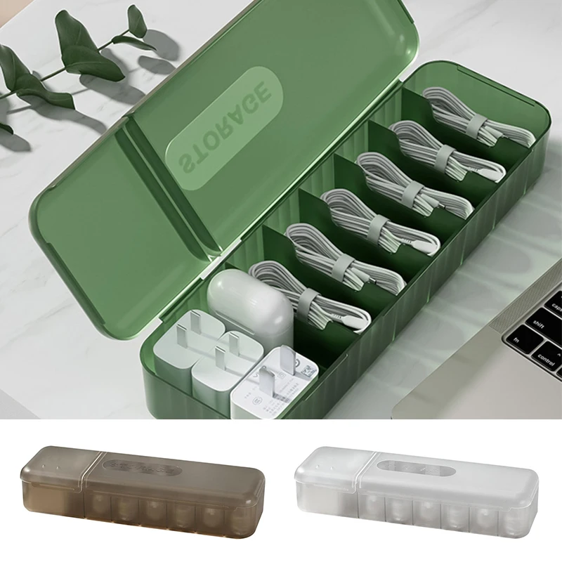 With 7 Compartments Reusable Data Cable Storage Case For Home Or Travel Cable Storage Box Organizer Charger Cord Storage Box