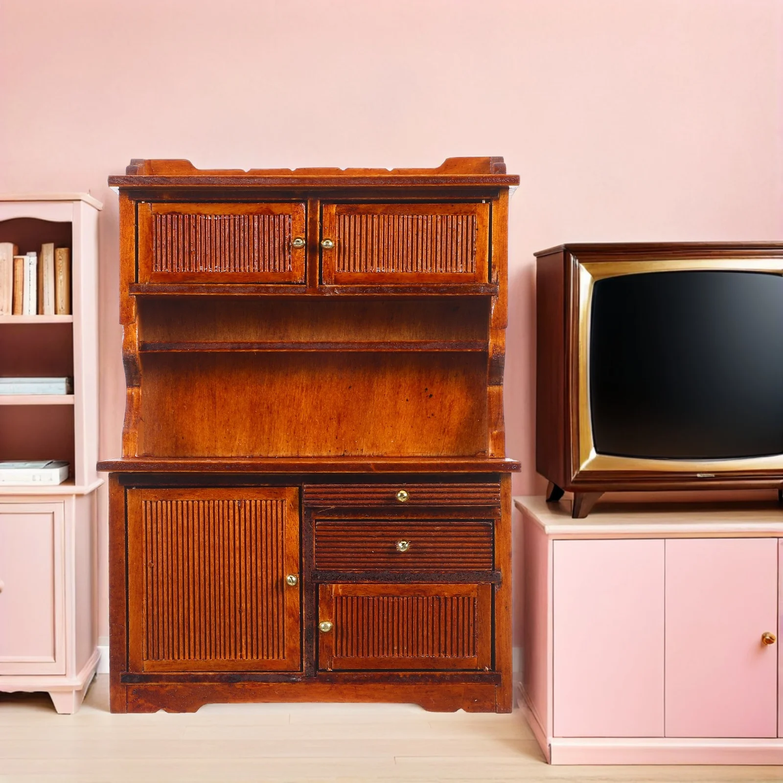 Muebles para casa de muñecas, gabinete de madera en miniatura, estantería pequeña, microadorno Retro DIY