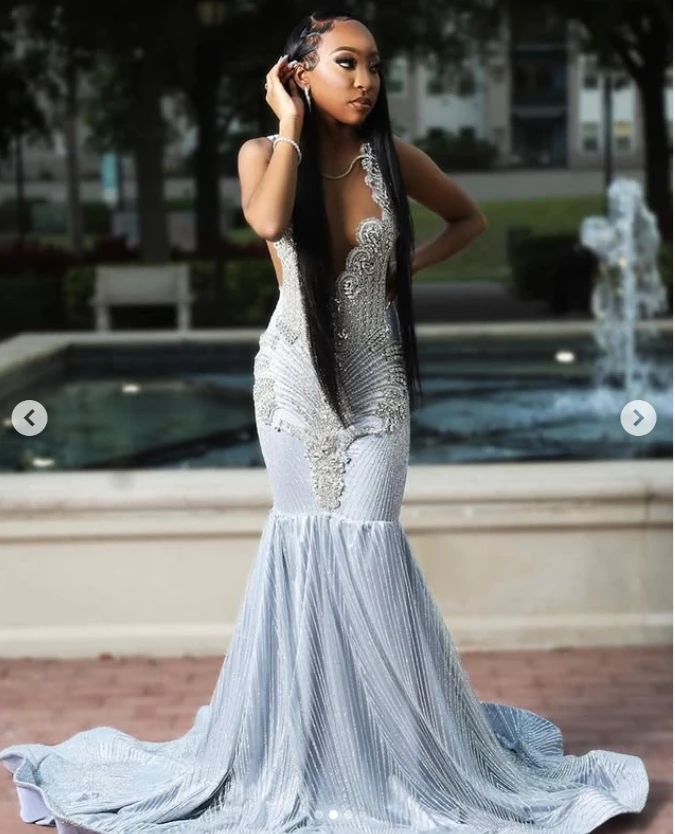 Glitter Sequins Mermaid Prom Dresses For Black Girls Formal Evening Party Gala Gowns Customized Beaded Crystals robes de soirée