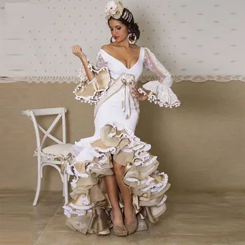 פאף מרופפלס שרוולים שרוולים שרוולים אלגנטיות v-הצוואר שמלות נשף בתולת ים בגדי ערב חגיגית לנשים בהתאמה אישית דה soirée