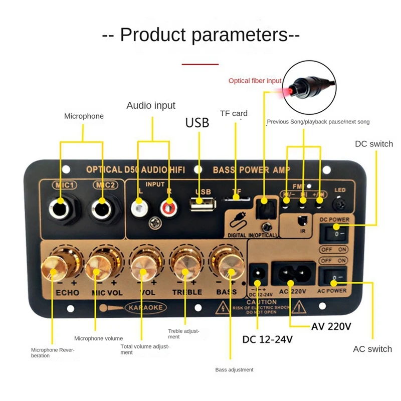 D50 35W Subwoofer Power Amplifier Board With Optical Audio 12V24V220V Bluetooth Audio Amplifier Board For Audio