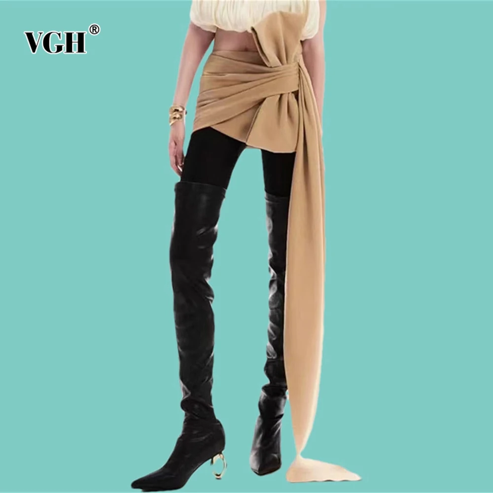

VGH Solid Spliced Bowknot Slim Fit Mini Skirts For Women High Waist Summer Designer Party Short Skirt Female Fashion Style New