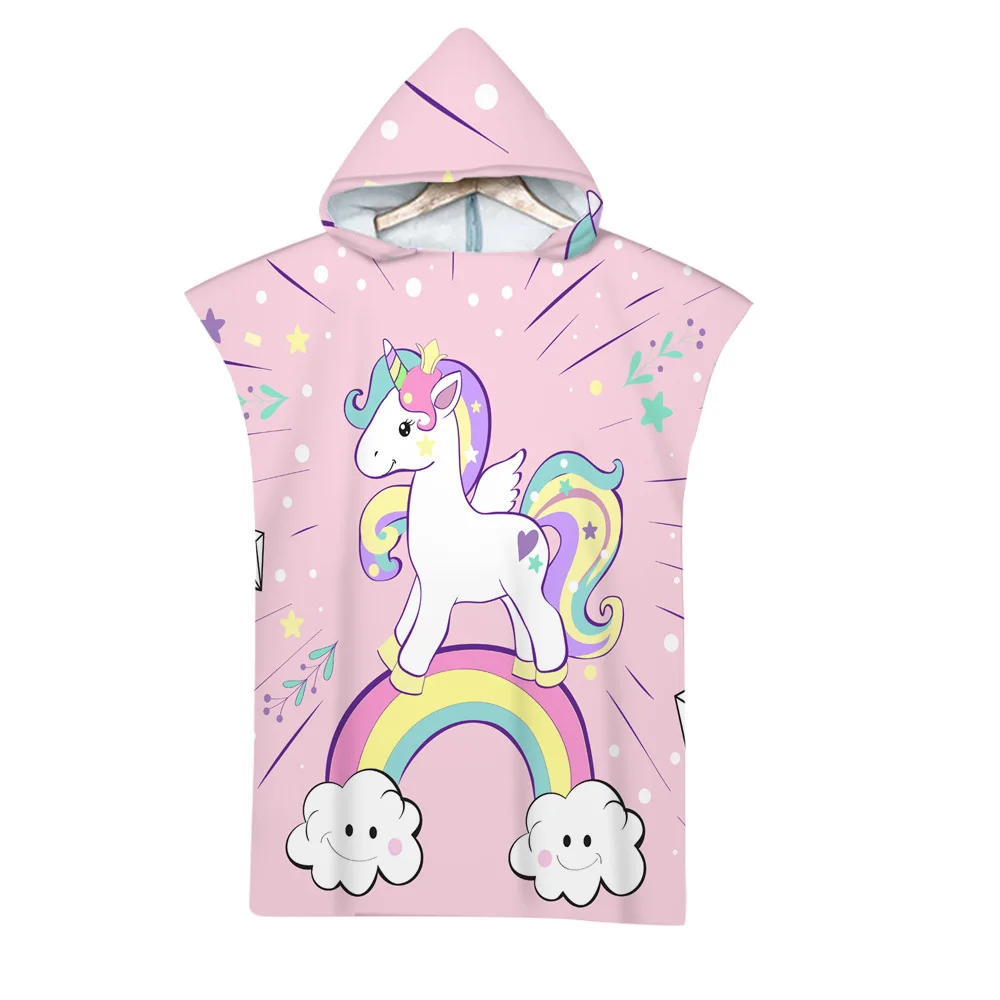 Unicorn Hooded Cloak Pink Quick Dry Large Beach Bath Towel Microfiber Wetsuit Adult Child Parent-Child Changing Poncho Bathrobe