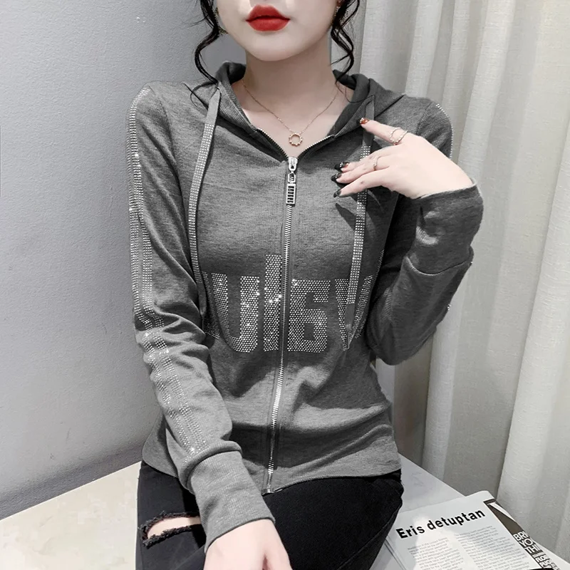 Feminino fino ajuste hoodie jaet outono inverno longo sve fce forrado zíper cardigan outerwear design fiel casual topo