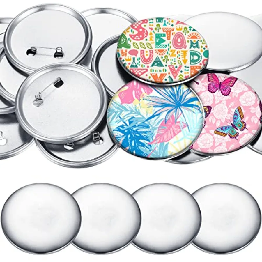 

300 Pieces Blank Button Making Supplies Round Badge Parts Metal Pin Badge Kit for Button Maker Machine, Including Metal Shells
