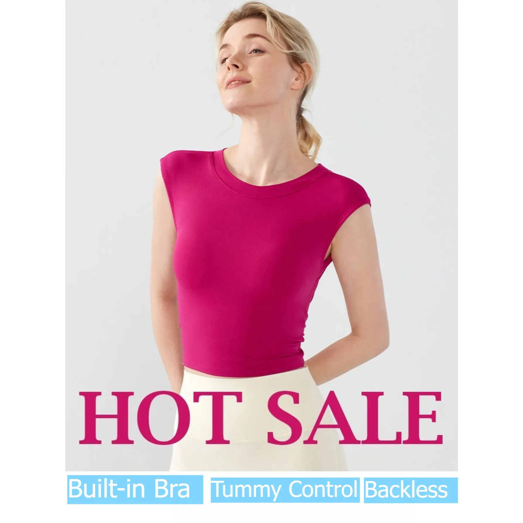 

Spring Summer Yoga Short Sleeve Top Women Built-in Bra Crop Tee Sexy Backless Workout Shirt Waist Trimmer Gym Vest