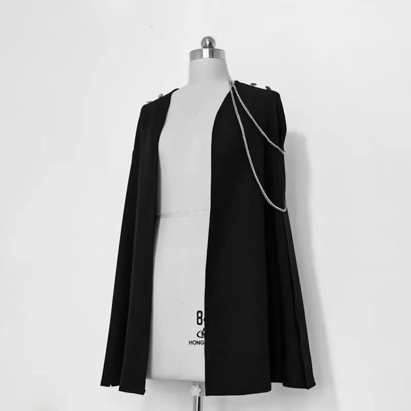 Retro handsome shawl niche show thin personality fried street cape cape female design sense black exterior
