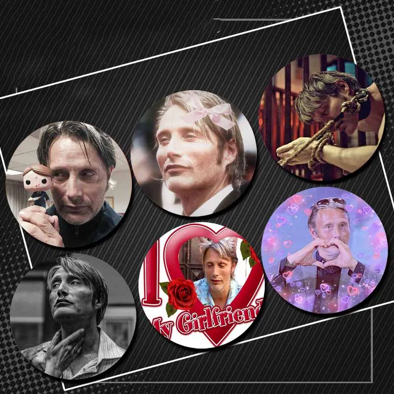 Funny Mads Mikkelsen Hannibal Meme Brooches Handmade Soft Button Pin Horror Film Brooch Badge DIY Bag Clothes Decor Accessories