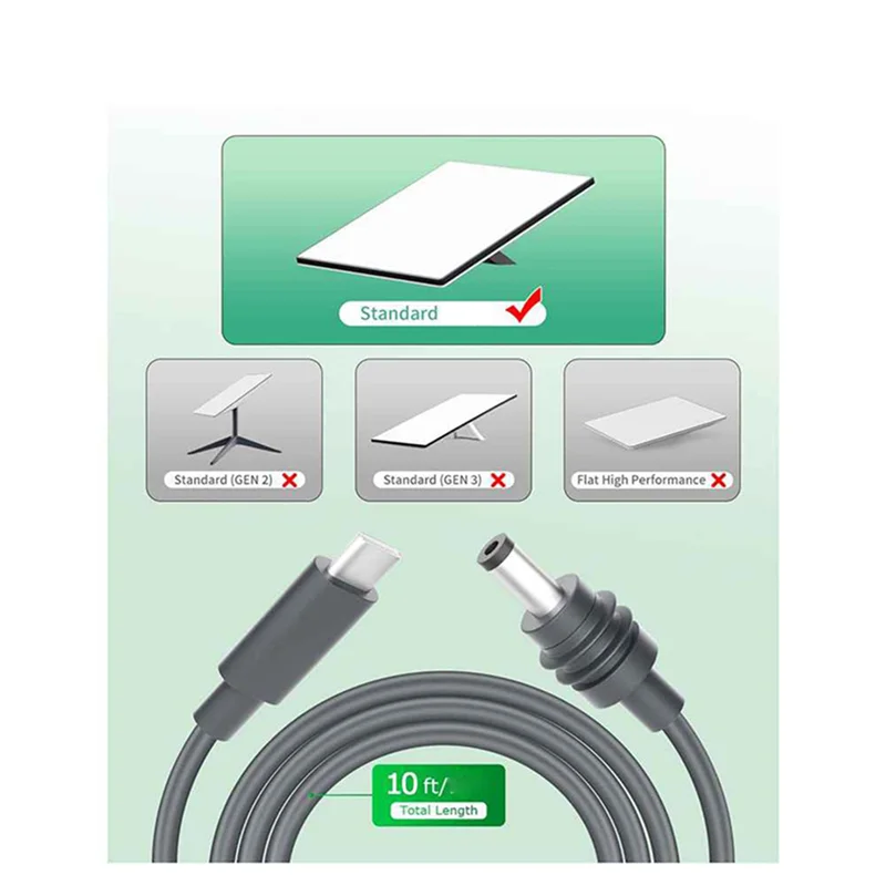 CJSD-2X لكابل Starlink Mini 10FT Starlink USB C إلى تيار مستمر وصلة كابل الطاقة 100 واط مدخل USB نوع C إلى كابل تيار مستمر، 18AWG 3 متر