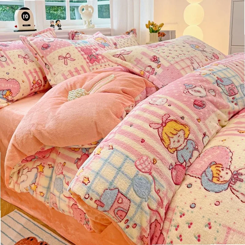 2025 New High-weight Snowflake and Milk Fleece Quilt Cover Thickened and Warm Autumn Winter Printed Cartoon Student Duvet Cover
