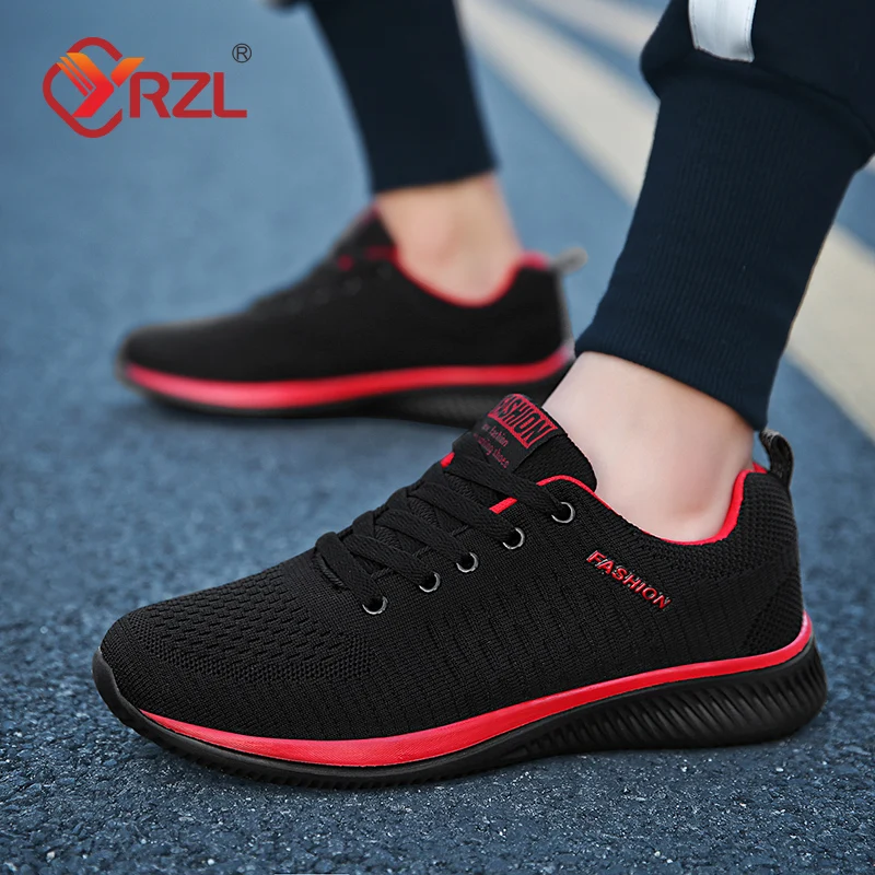 حذاء رياضي كلاسيكي للرجال من YRZL، حذاء رياضي مريح وجيد التهوية للرجال، مقاس كبير، حذاء جري أسود خفيف الوزن #4