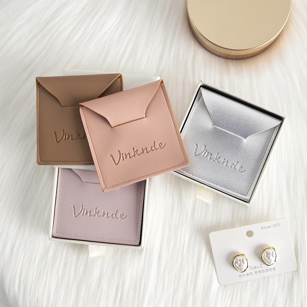 

50Pack Jewelry Bag PU Leather Pouch Wedding Gift Packaging Bags Earrings Necklace Rings Keychina Storage Sack With Custom Logo