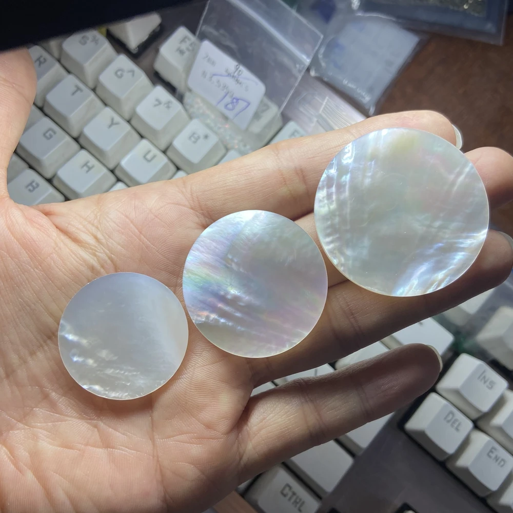 Hight Quality Double Flat 30mm 35mm 40mm Big Size Natural White Mother Of Pearl Shell Slice