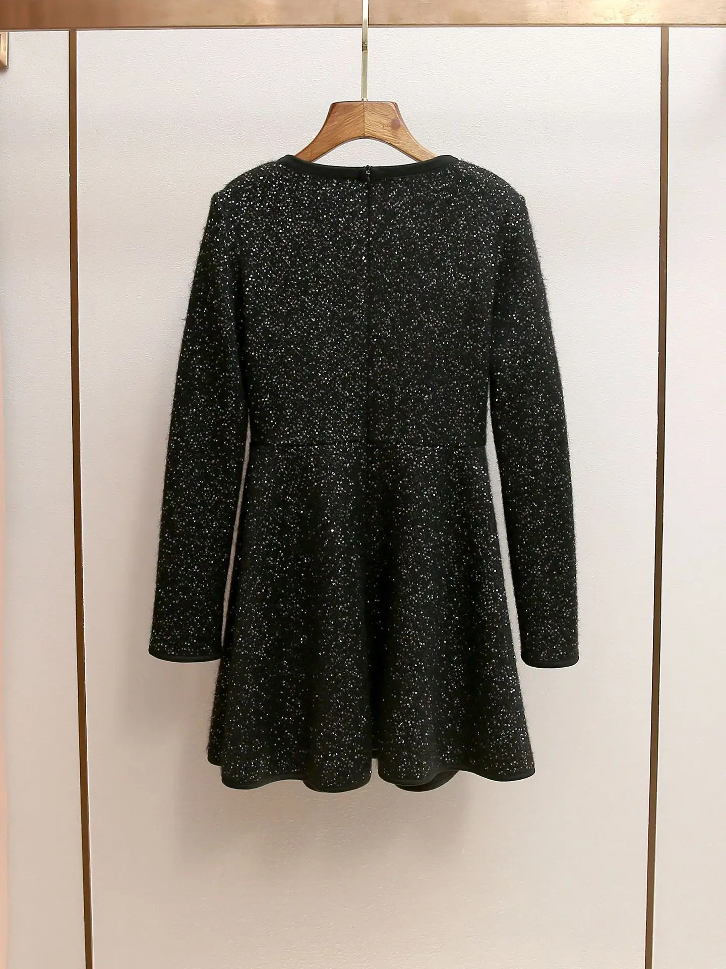 Autumn Winter New French Hepburn Style Hollowed-out Bow Sequin Slim Fit Ruffle Knit Dress winter dress woman robe soiree traf