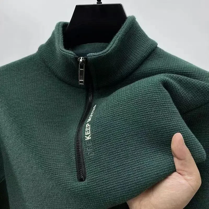 Fashion Men's Warm Sweater Knitwear Solid Color Chunky Half Zipper Thickening Sweater Luxury Men's Clothing Turtleneck Sweater