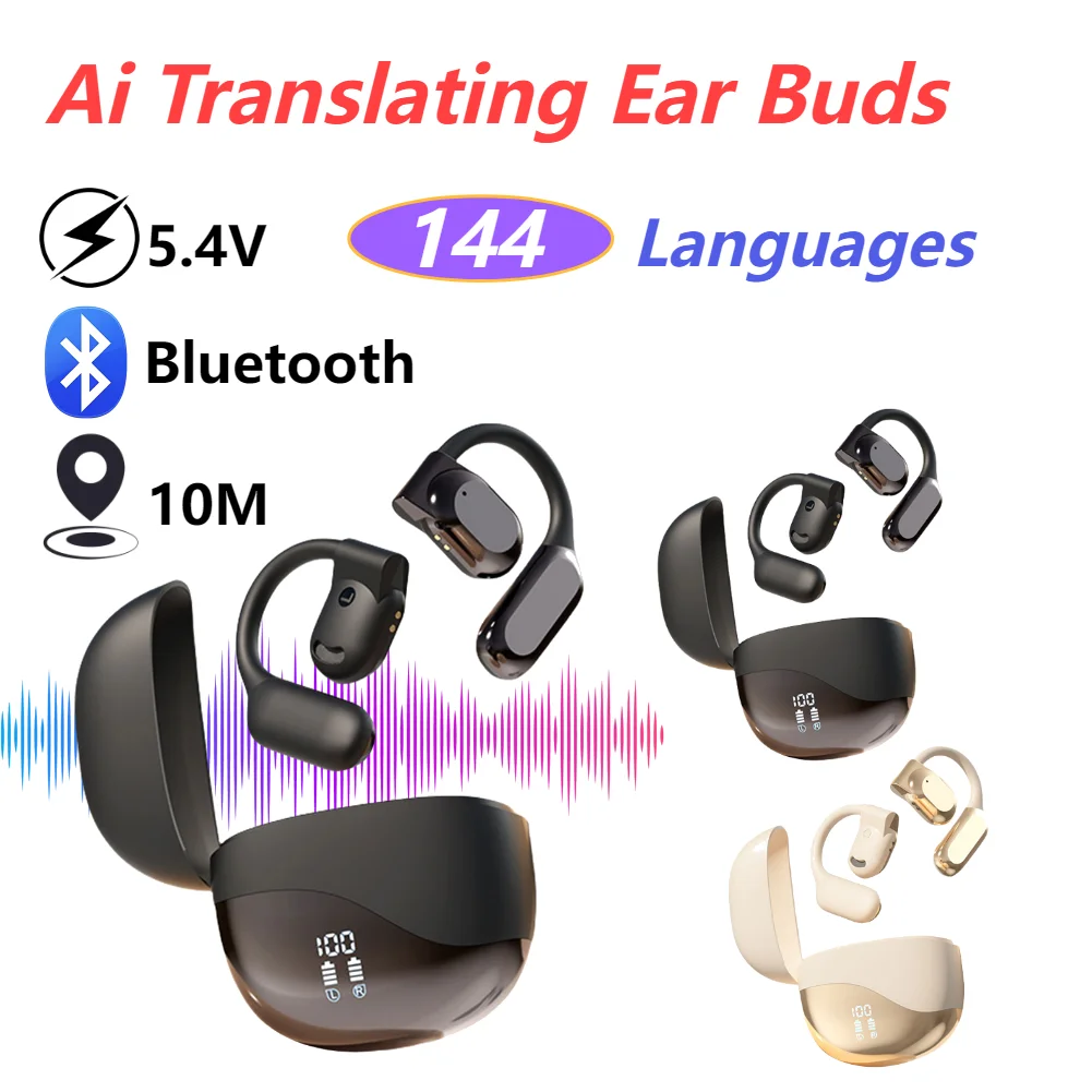 2025 Intelligent Translation Earphones 144 Languages Real Time AI Translator Earbuds Bluetooth Translation Earphones for Travel