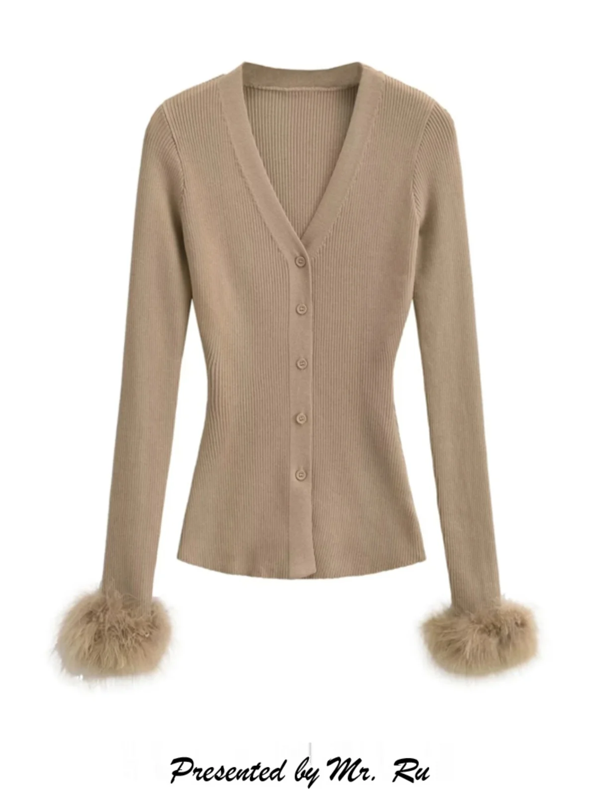 

Sweet Sle Knitted Long Sve V-Ne Open Cardigan Slim Fit Button up Top Trendy Sve Furry Autumn New Arrival