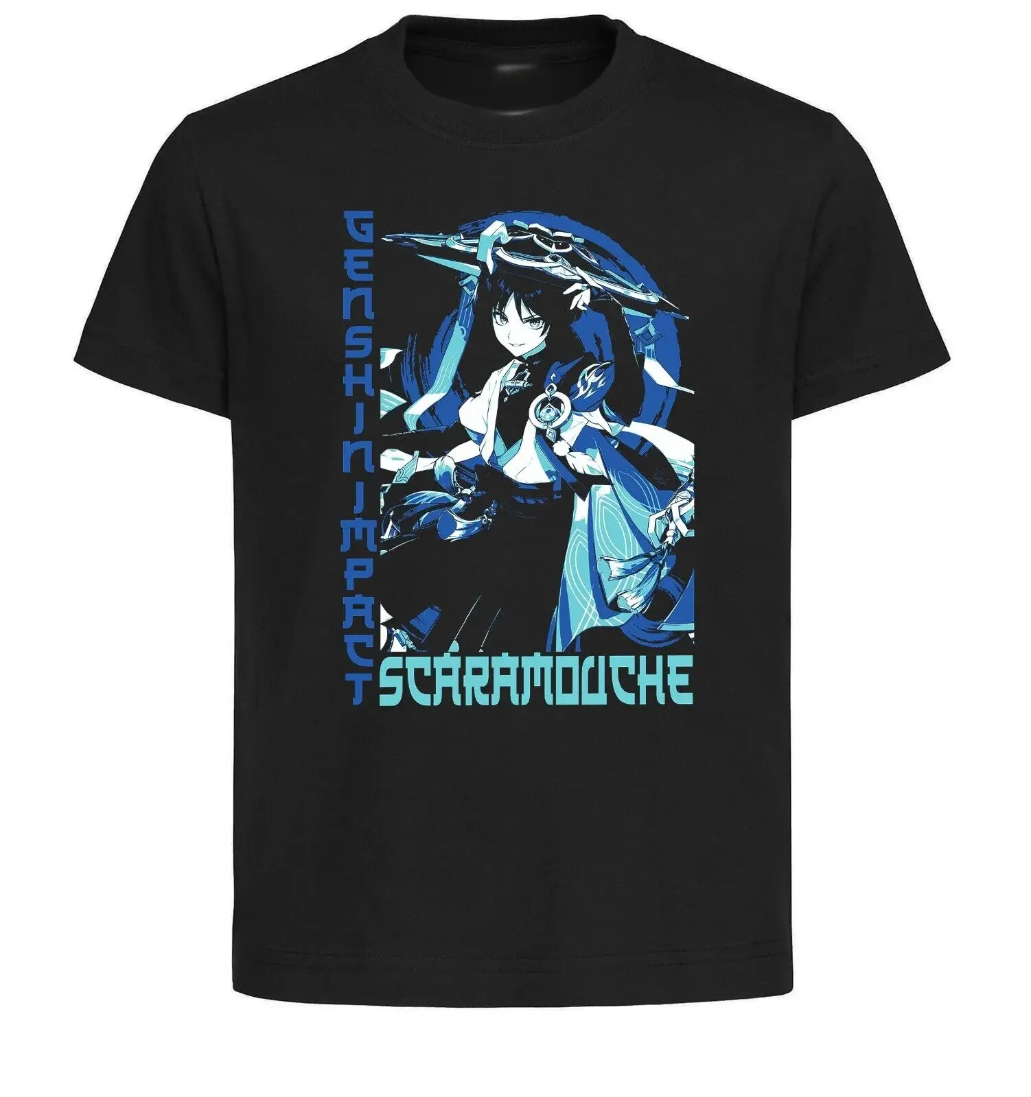 Unisex Black Japanese Style T-Shirt - Genshin Impact - Hiker Scaramouche-