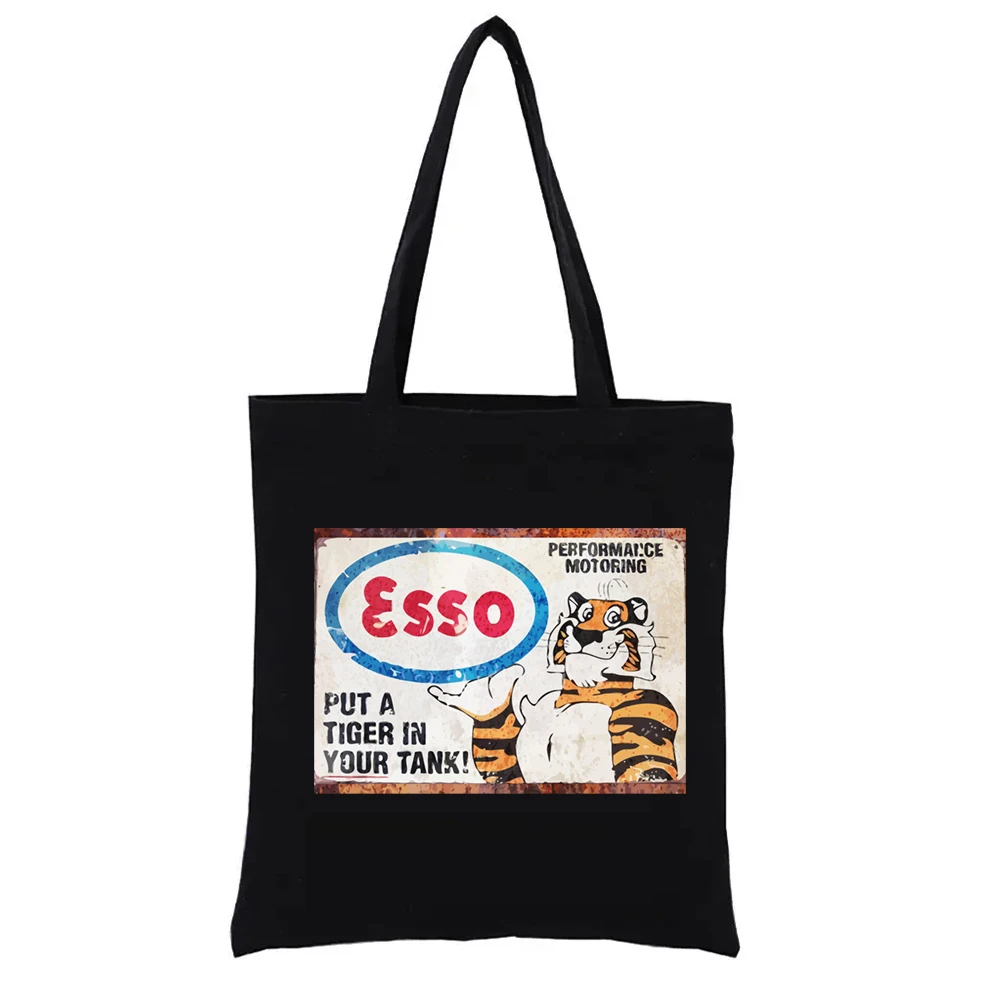 

Vintage Esso Graphic Tote Bag Vintage Posters Print Shoppong Bags Funny Women's Handbags Casual Totes Shopper Totebag Fashion