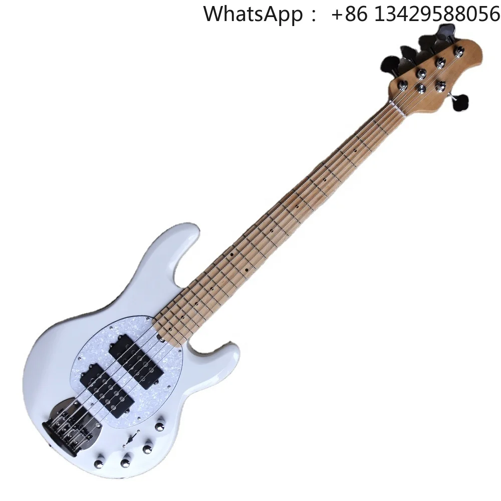 Flyoung White M Electric Bass Guitar with 5 Strings Electric Guitars Custom Made