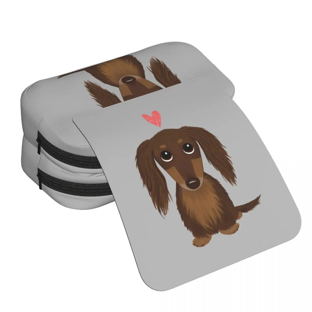 Cute Dog Longhaired Chocolate Dachshund Wiener Dog With Heart Pencil Case for Boys Girls School Pen Box Pencil BagPen Holder Bag