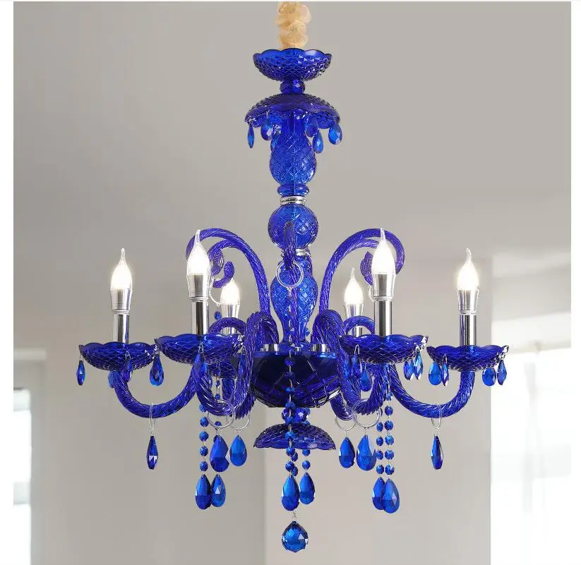 Modern Blue Color Crystal Chandelier Deco Pendant for Dining Room Lamp Household Light Clothing Store Bedroom Lighting Fixtures