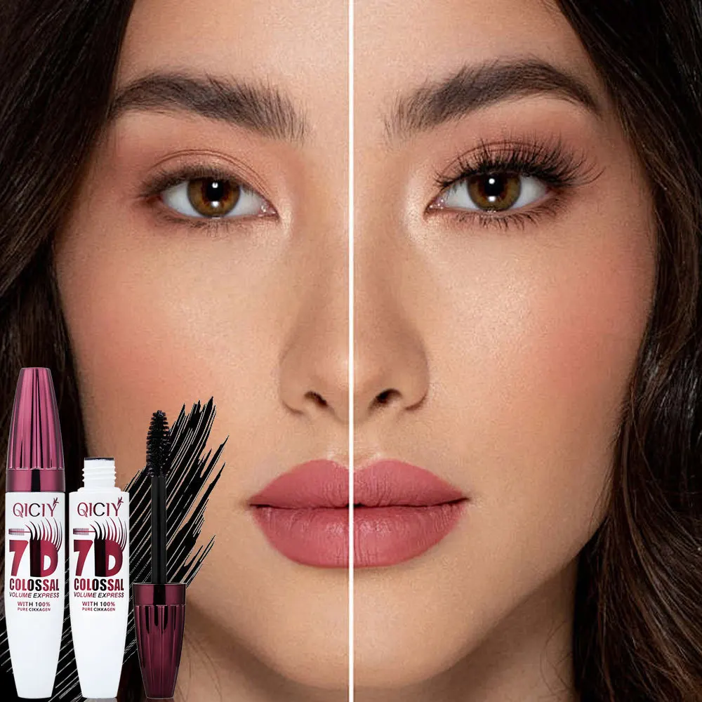 Máscara de pestañas 7D resistente al agua, engrosamiento, alargamiento, fibra líquida, rizado, extensión de pestañas rizadas de larga duración, sin manchas, cosméticos