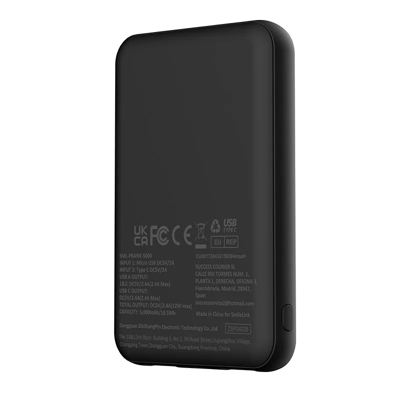 Premium feel Power Bank 5000mAh batteria esterna Powerbank portatile Ultra sottile 2.4A ricarica rapida Eco-friend Match CE Reach