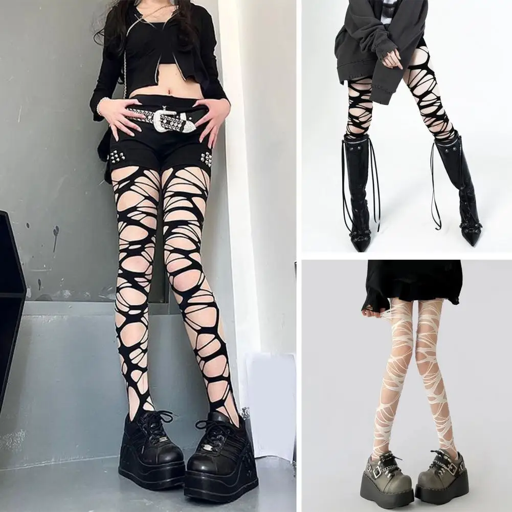 

Punk Pantyhose Punk Gothic Ripped Holes Pantyhose for Women Nightclub Party Skinny Elastic Stockings Skinny Pantyhose