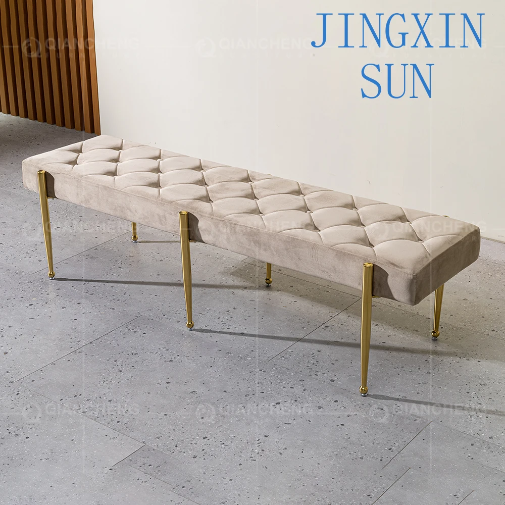 Factory Direct Luxury Tufted Padded Velvet Footstool & Bedroom Dining Room Living Room Console Entrance