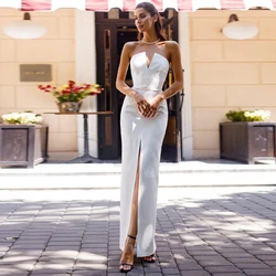 Simple Traditional Wedding Dresses WhiteJ ersey Front split Wedding Party Column Strapless Maxi Wedding Dress 2024