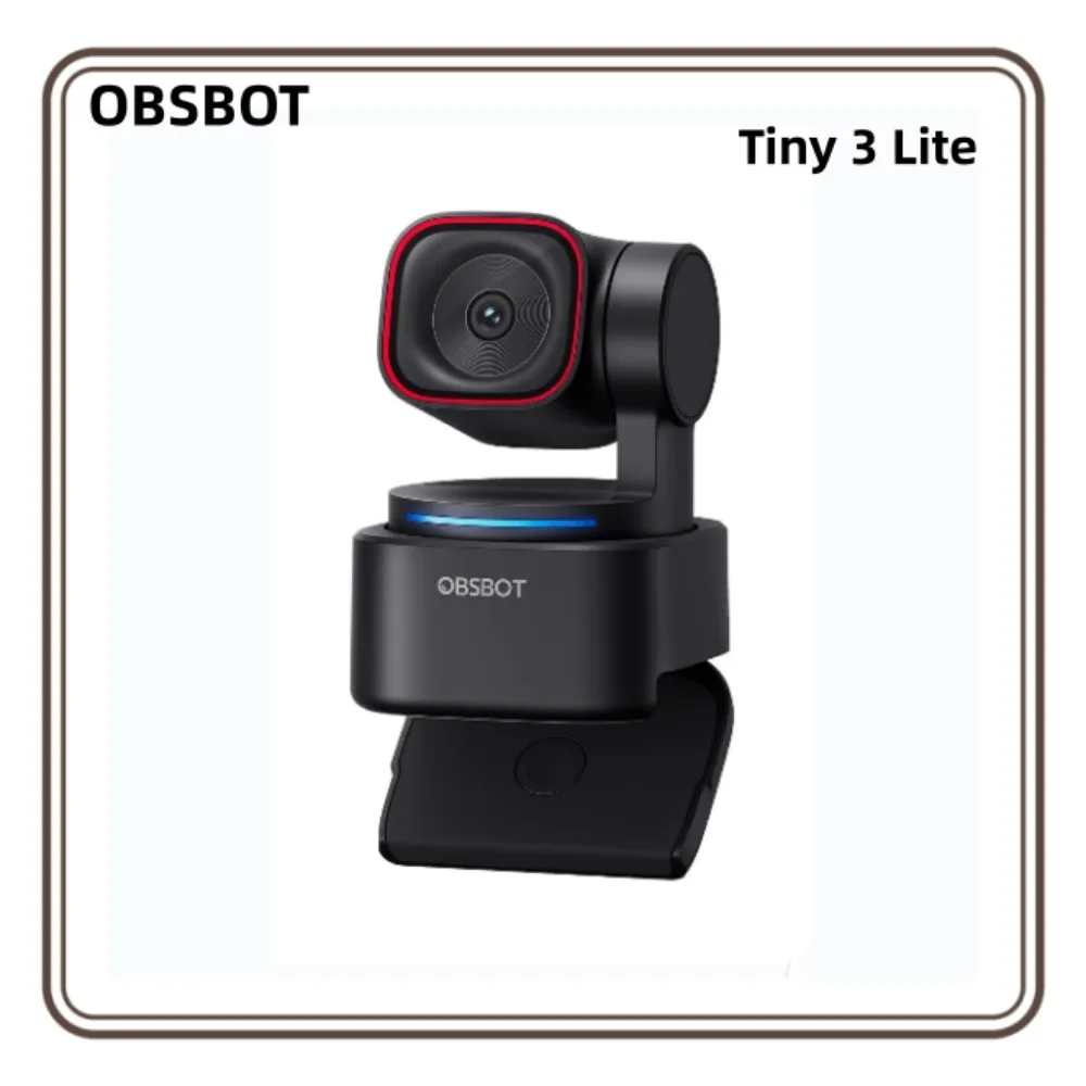 OBSBOT Tiny 3 Lite AI-Powered Spatial Audio 4K Webcam，AI Tracking PTZ Camera with 1/2