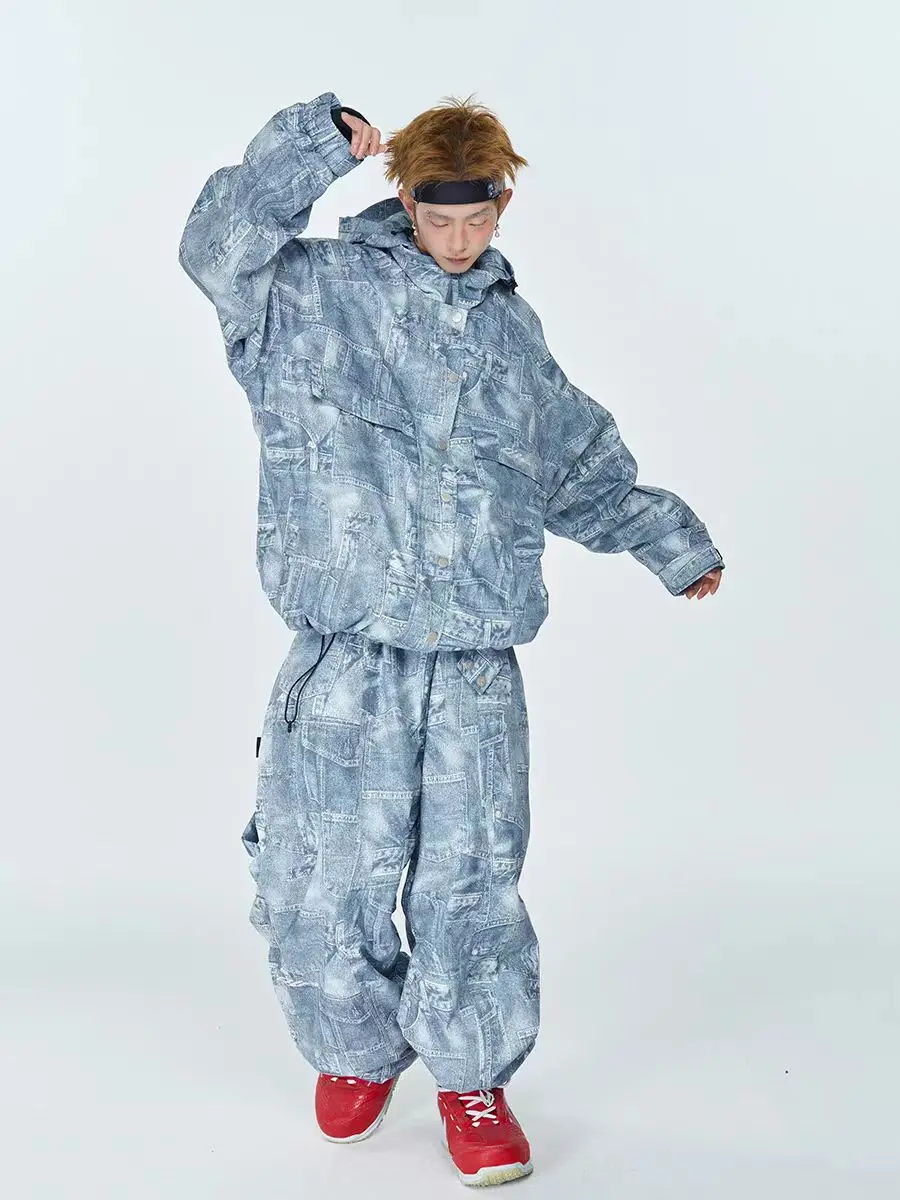 

QLeo Men's 3L Hooded Snowboard Suit with Fleece Lining, Tie-Dye Design, Waterproof Ski Pants for Professional Outdoor Use