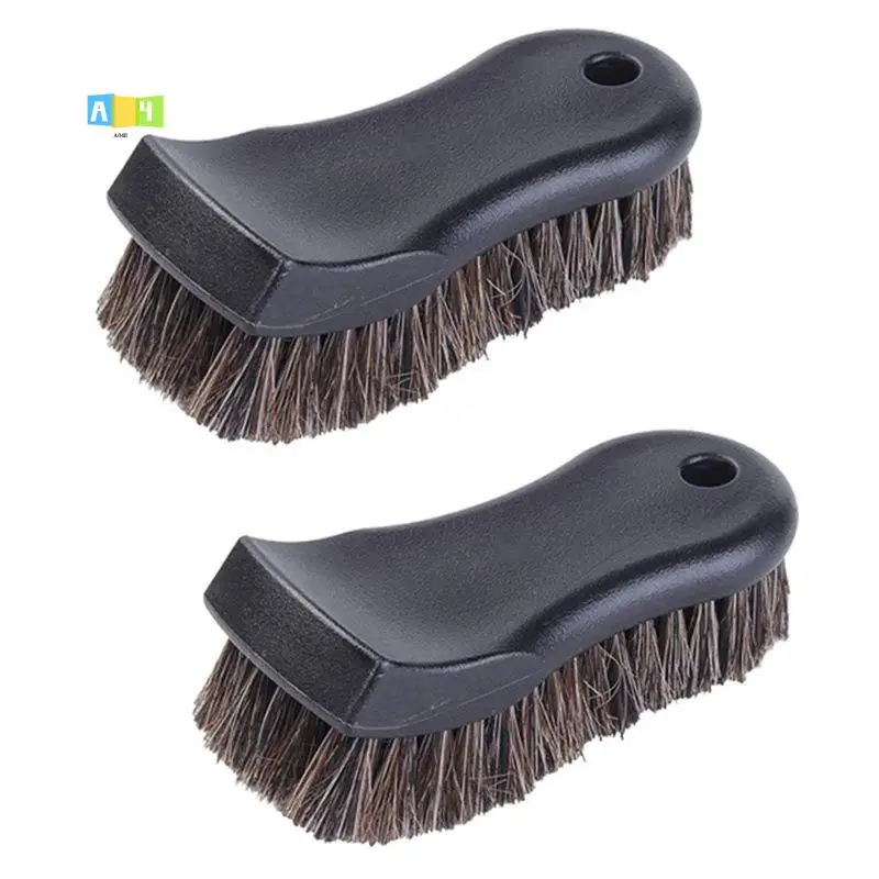 A04E-2X Cleaning Brush, Soft Horse Hair Detailing Brush Non-Slip Handle Wash Vehicle Brush For Rim Chassis, Radiator Grille