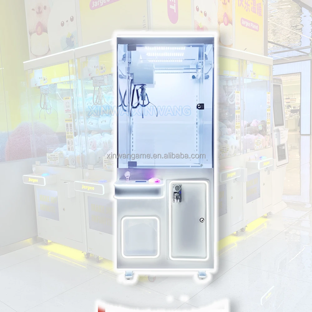 Coin Operated MINI Claw Machine Plush Doll House Crane Machine Lucky Catcher For Customized Name, LED Light, Sticker Color