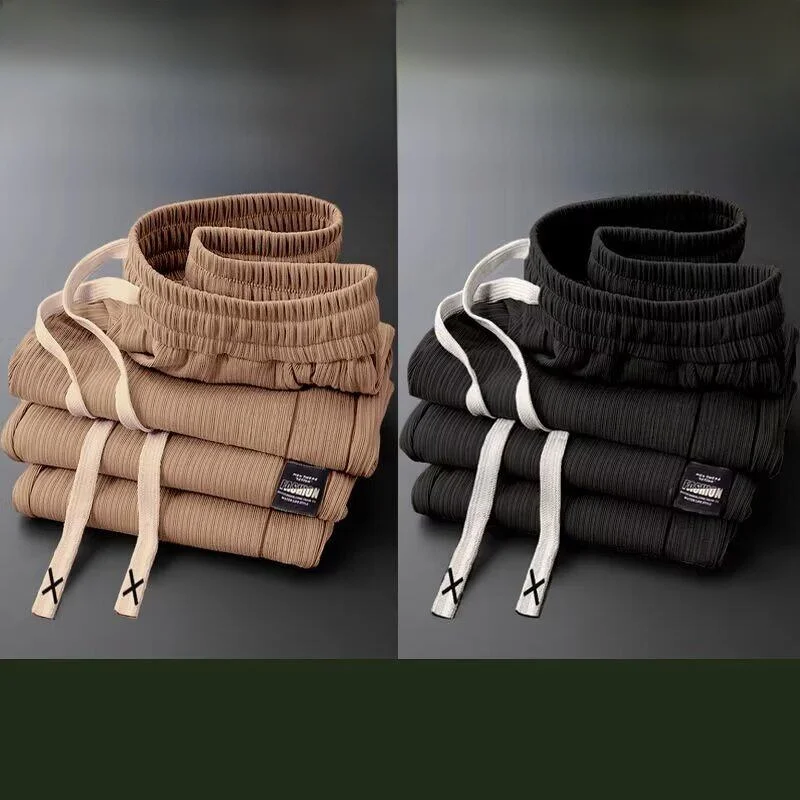 

Mens Casual Pants Ice Silk Stripe Breathable Thin Straight Leg Wear Resistant Dirt Proof Summer Leisure Trousers for Working