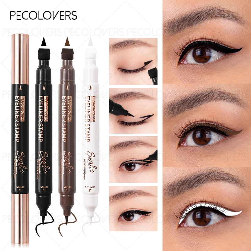 Delineador líquido com vedação triangular, à prova d'água e de secagem rápida, design de ponta dupla, acabamento suave, adequado para maquiagem diária, 1 peça